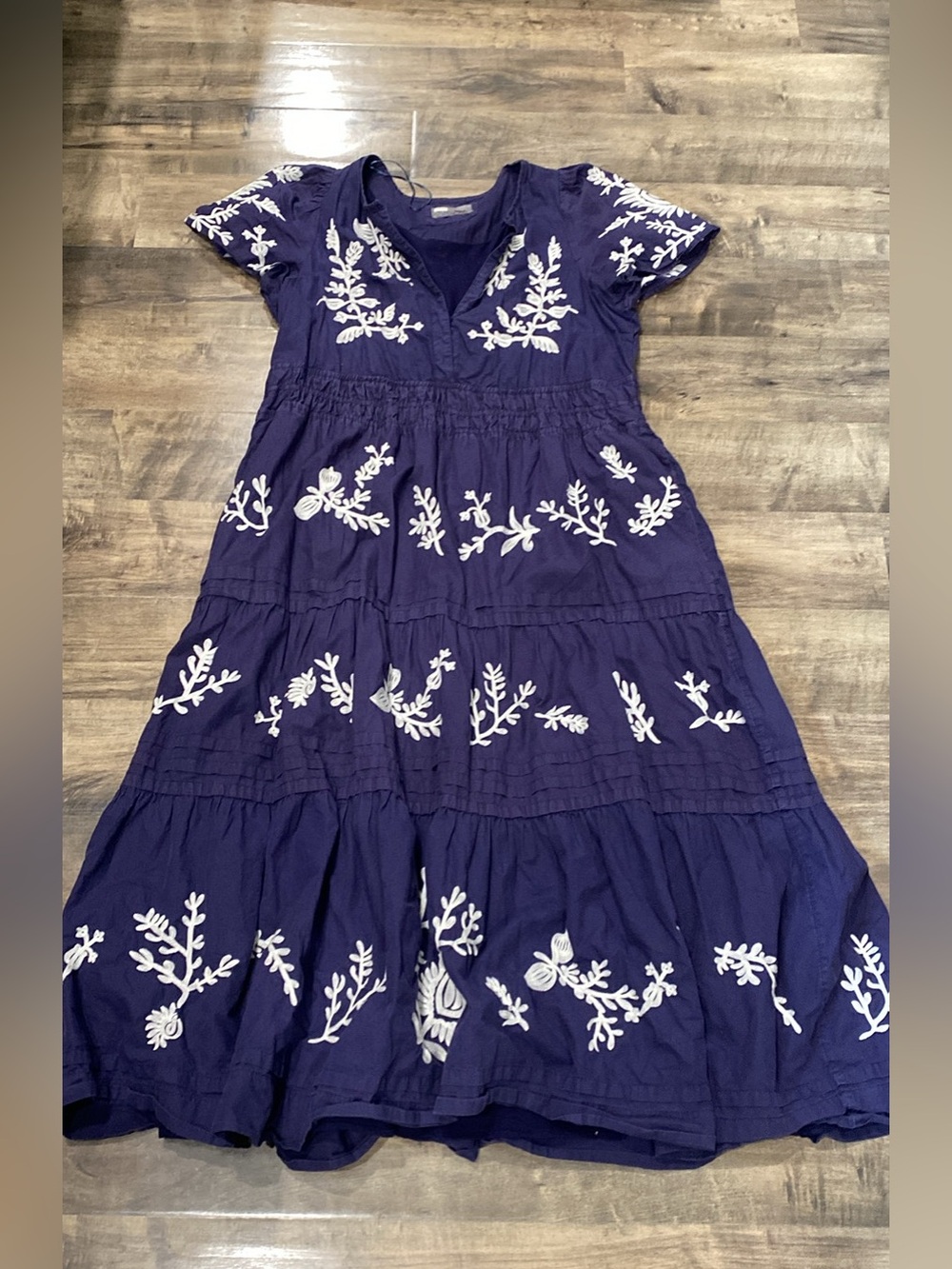 Anthropologie Somerset Embroidered Navy White Boho Dress Large - Picture 5 of 8
